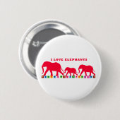 Badge Rond 5 Cm J'aime les éléphants (Rouge) (Devant & derrière)
