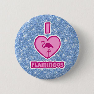 Badge Rond 5 Cm J'aime les Flamants roses
