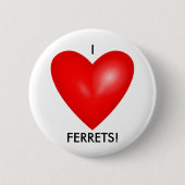 Badge Rond 5 Cm J'aime les furets au coeur rouge (Devant)