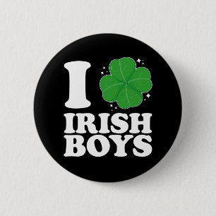 Badge Rond 5 Cm J'aime les garçons irlandais Shamrock Heart St Pat