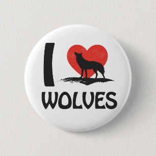 Badge Rond 5 Cm J'aime les loups