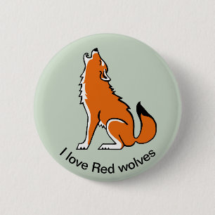 Badge Rond 5 Cm J'aime les loups rouges - Animaux sauvages - USA