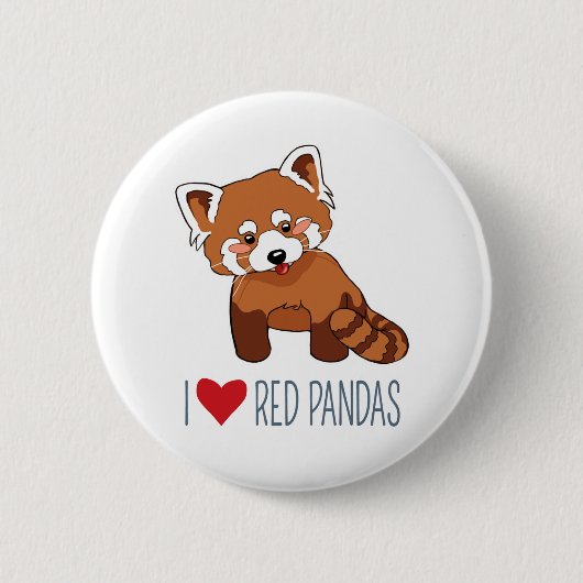 Badge Rond 5 Cm J'aime les pandas rouges - panda rouge de bande (Devant)
