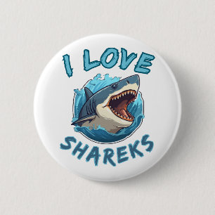 Badge Rond 5 Cm J'aime les requins Fisher