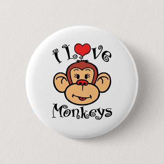 Badge Rond 5 Cm J'Aime Les Singes (Devant)