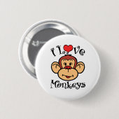 Badge Rond 5 Cm J'Aime Les Singes (Devant & derrière)