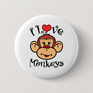 Badge Rond 5 Cm J'Aime Les Singes