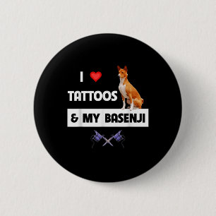 Badge Rond 5 Cm J'Aime Les Tatouages Et Mon Chien Basenji Tatouer