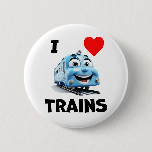 Badge Rond 5 Cm J'aime les trains (Devant)