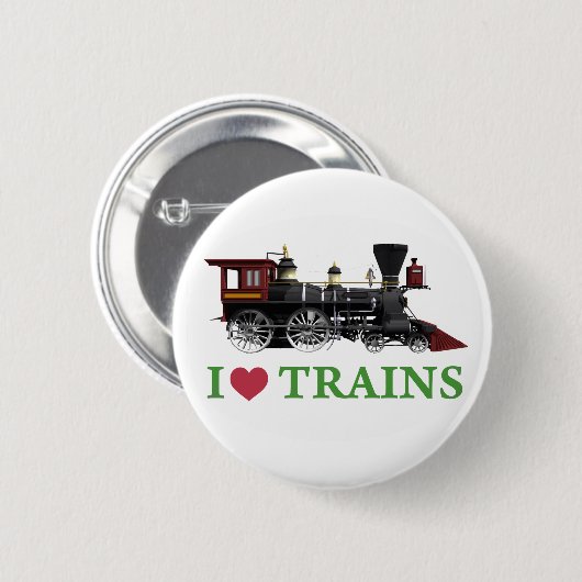 Badge Rond 5 Cm J'aime les trains (Devant & derrière)