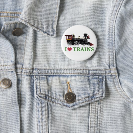 Badge Rond 5 Cm J'aime les trains (En situation)