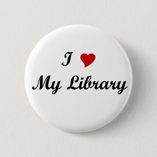 Badge Rond 5 Cm J'aime ma bibliothèque (Devant)