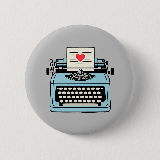 Badge Rond 5 Cm J'aime ma machine à écrire (Devant)