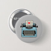 Badge Rond 5 Cm J'aime ma machine à écrire (Devant & derrière)