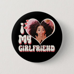 Badge Rond 5 Cm J'Aime Ma Petite Amie Personnalisée Noir