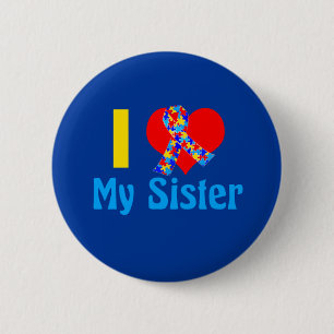 Badge Rond 5 Cm J'aime ma soeur Sensibilisation sur l'autisme bleu