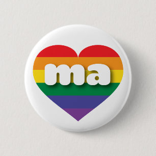 Badge Rond 5 Cm J'aime Massachusetts Gay pride Rainbow Heart