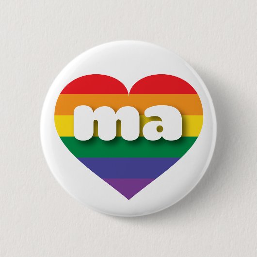Badge Rond 5 Cm J'aime Massachusetts Gay pride Rainbow Heart (Devant)