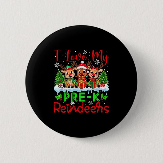 Badge Rond 5 Cm J'aime mes pré-k Reindeers Enseignant de Noël Étud (Devant)