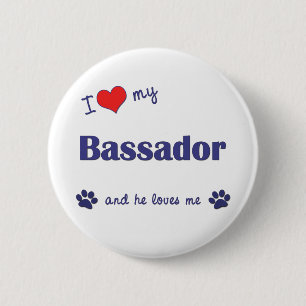 Badge Rond 5 Cm J'aime mon Bassador (le chien masculin)