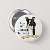 Badge Rond 5 Cm J'aime mon Boston Terrier (Devant & derrière)