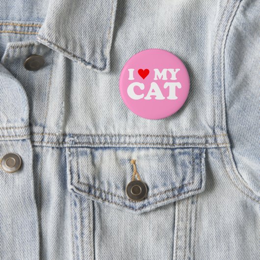 Badge Rond 5 Cm J'Aime Mon Chat (En situation)