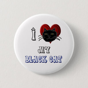 Badge Rond 5 Cm j'aime mon chat noir