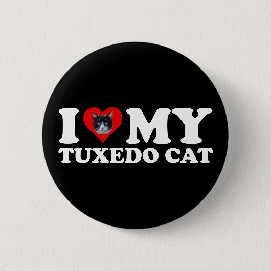 Badge Rond 5 Cm J'Aime Mon Chat Tuxedo (Devant)