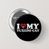 Badge Rond 5 Cm J'Aime Mon Chat Tuxedo (Devant & derrière)