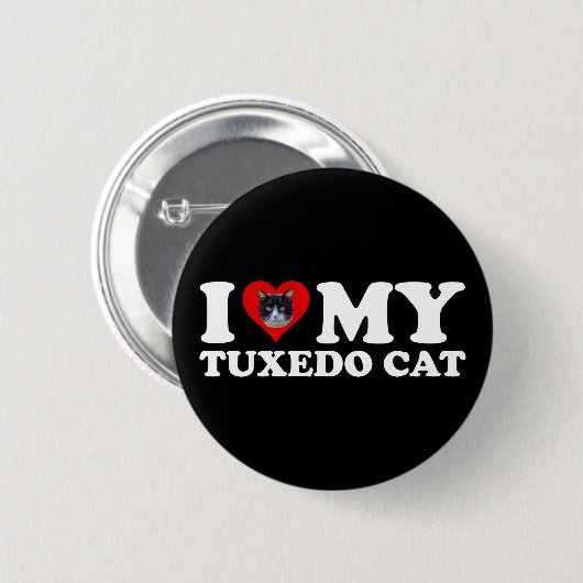Badge Rond 5 Cm J'Aime Mon Chat Tuxedo (Devant & derrière)