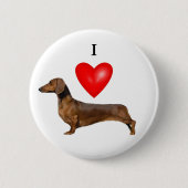 Badge Rond 5 Cm J'Aime Mon Coeur Rouge Dachshund (Devant)