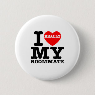 Badge Rond 5 Cm J'aime mon colocataire cœur drôle de fête cadeaux