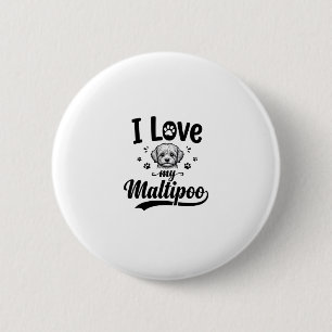 Badge Rond 5 Cm J'aime mon design de chien vintage gravure Maltipo
