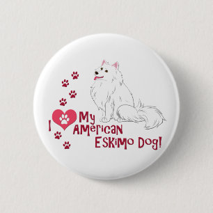 Badge Rond 5 Cm J'Aime Mon Esquimau Américain Chien !