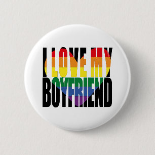 Badge Rond 5 Cm J'aime mon petit ami Rainbow Heart