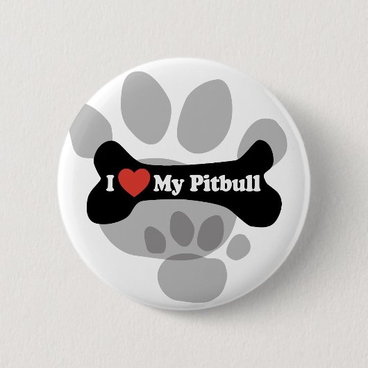 Badge Rond 5 Cm J'aime mon Pitbull - os de chien (Devant)