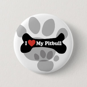 Badge Rond 5 Cm J'aime mon Pitbull - os de chien