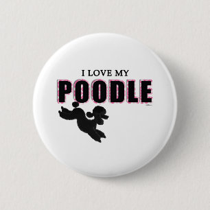 Badge Rond 5 Cm J'Aime Mon Poodle Noir