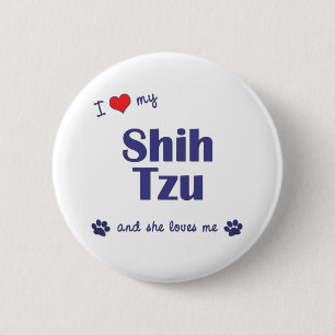 Badge Rond 5 Cm J'aime mon Shih Tzu (les chiens femelles)