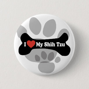 Badge Rond 5 Cm J'aime mon Shih Tzu - os de chien
