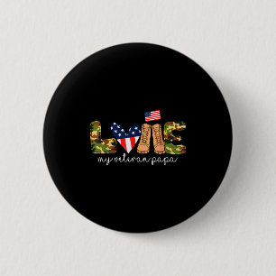 Badge Rond 5 Cm J'aime mon vétéran Papa fier grand-père militaire