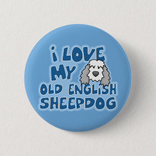 Badge Rond 5 Cm J'aime mon vieux bouton anglais de chien de berger