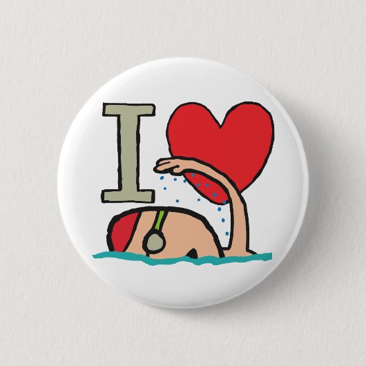 Badge Rond 5 Cm J'Aime Nager (Devant)