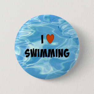 Badge Rond 5 Cm J'Aime Nager - Inviter l'eau bleue 
