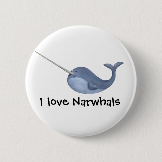 Badge Rond 5 Cm J'aime Narwhals (Devant)