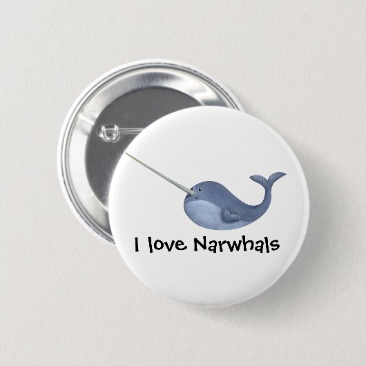 Badge Rond 5 Cm J'aime Narwhals (Devant & derrière)