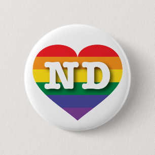 Badge Rond 5 Cm J'aime North Dakota Gay pride Rainbow Heart