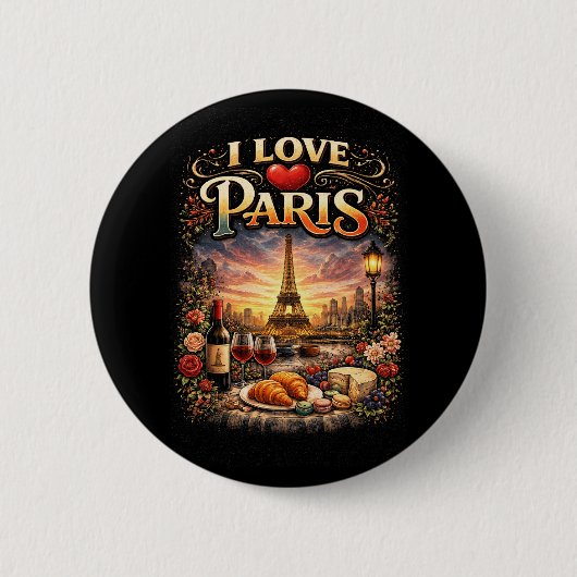 Badge Rond 5 Cm J'aime Paris (Devant)