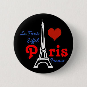 Badge Rond 5 Cm J'aime Paris . romantique Eiffel