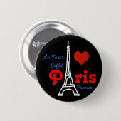 Badge Rond 5 Cm J'aime Paris . romantique Eiffel (Devant & derrière)
